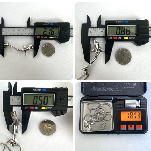 VTG Sterling Silver 925 3 Dimensional Great White Shark Pendant Necklace 24" - Picture 10 of 16